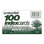 Roaring Spring Recycled Index Cards 3&quot;x5&quot;, 100 Count, Smooth 100# White Recycled Index Paper, Ruled on Front, Blank on Back $1.17