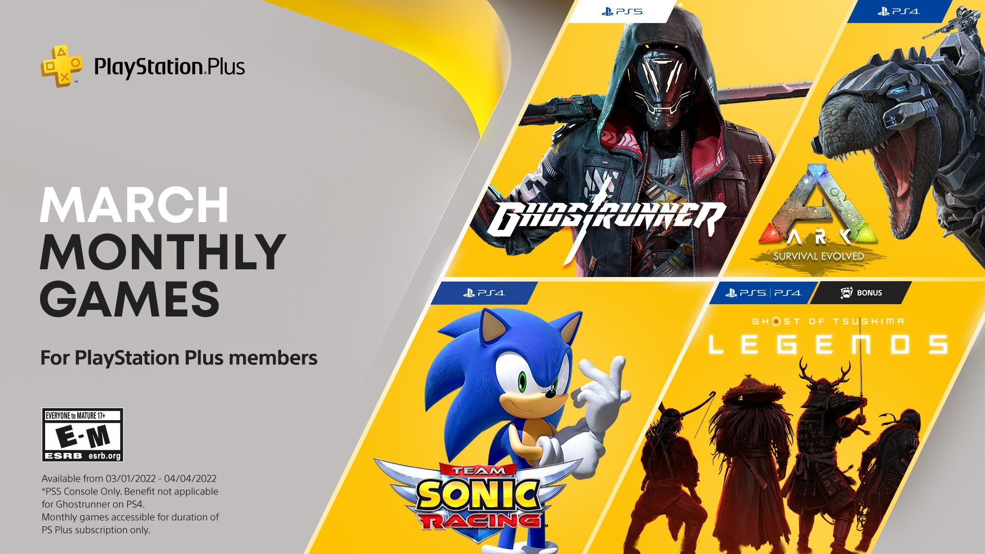 PS4/PS5 Digital Games: Ark: Survival Evolved, Ghostrunner, Team Sonic Racing & More Free (PS+ Membership Required)