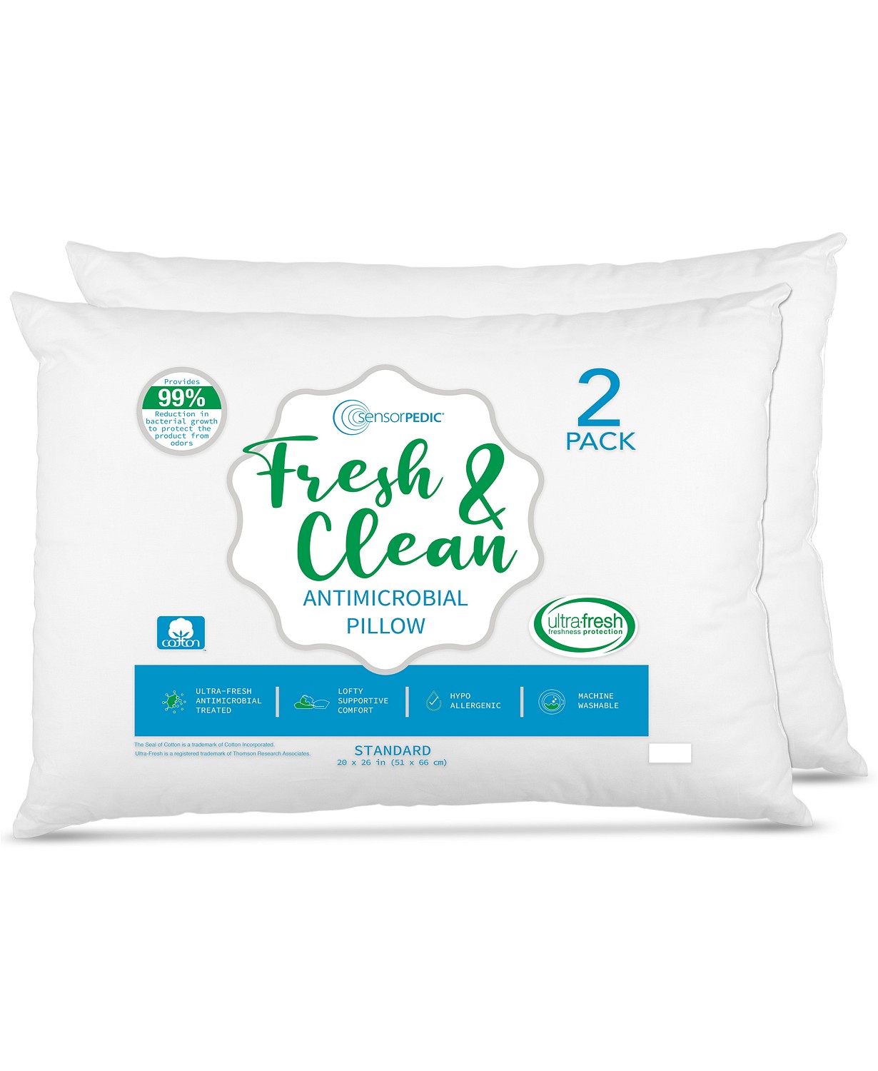 2-Pack SensorPEDIC Fresh & Clean Ultra-Fresh Antimicrobial Pillows $14 ($7 each) + free pickup at Macys or free shipping on $25+