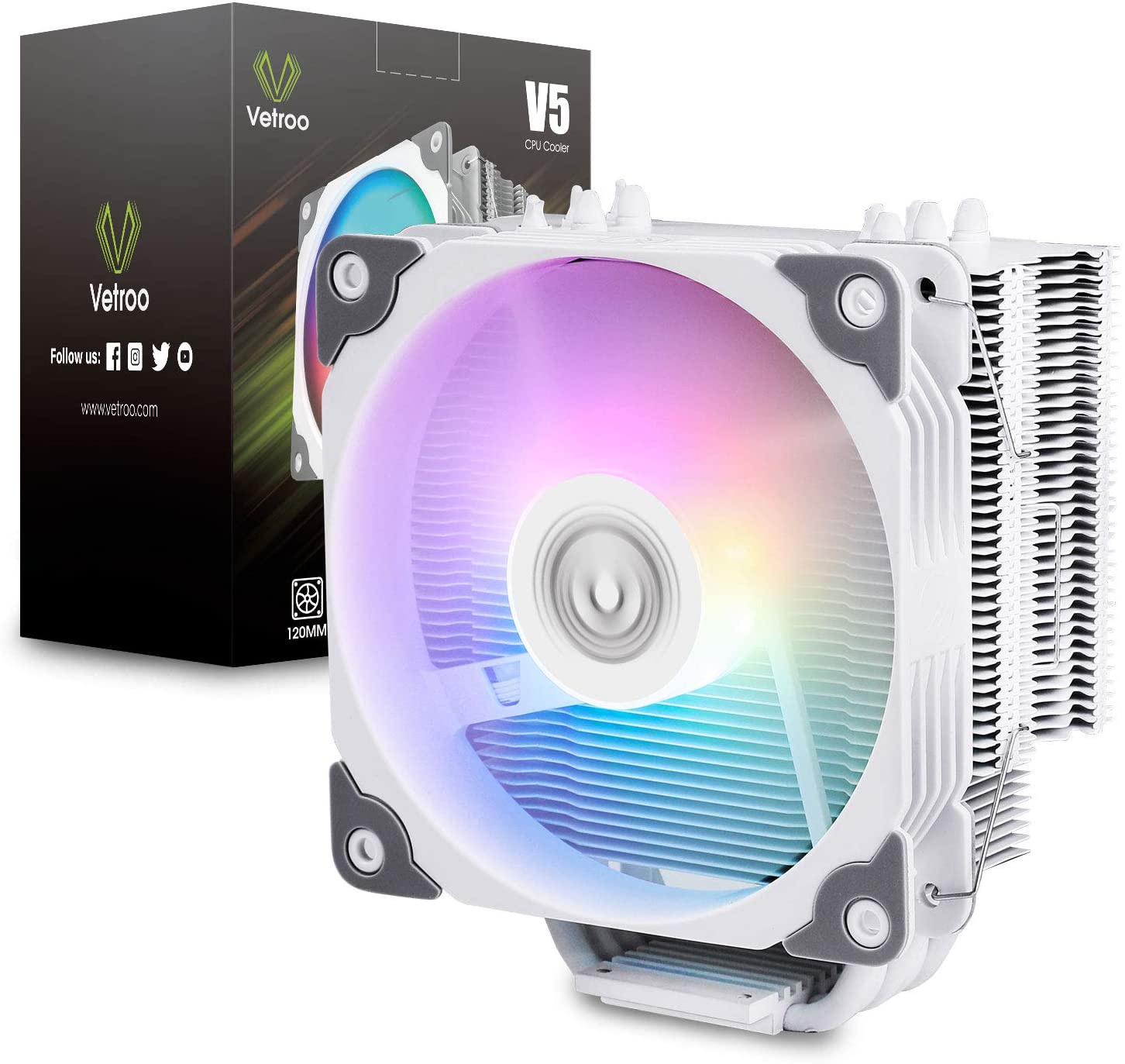 Vetroo V5 White CPU Air Cooler - Lightning Deal $24