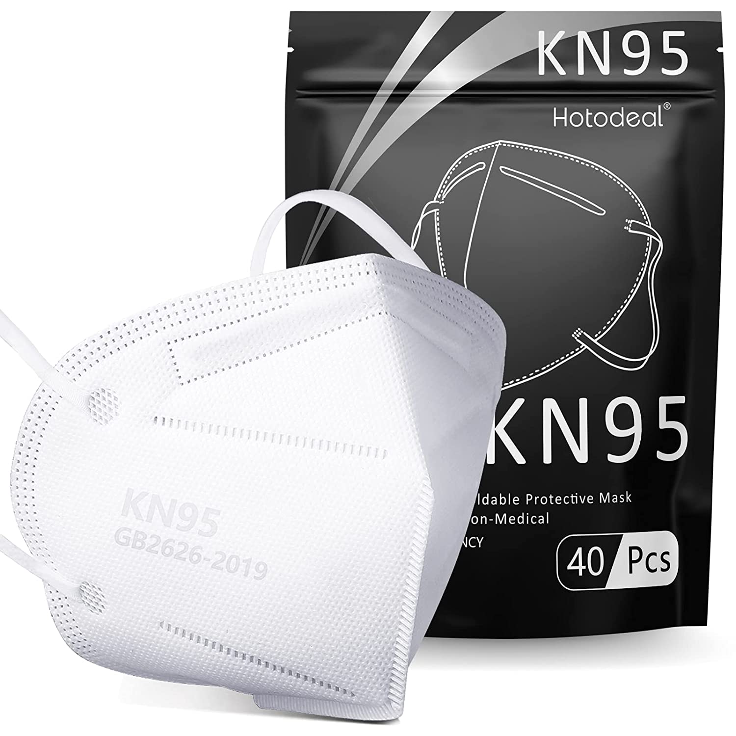 Hotodeal KN95 Face Mask 40 PCs, White for $10.80 plus tax at Amazon $10.78