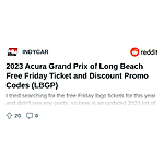 2023 Acura Grand Prix of Long Beach Free Friday Ticket and Discount Promo Codes (LBGP) - $0.00
