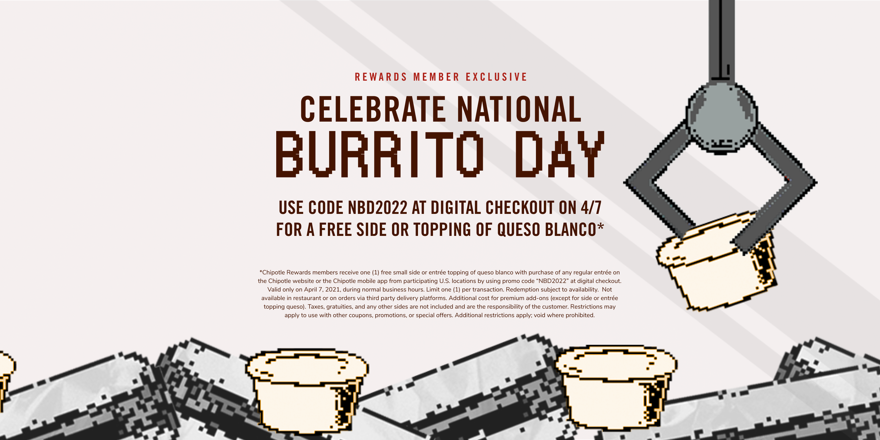 Free Queso Blanco at Chipotle with purchase of entrée April 7 only