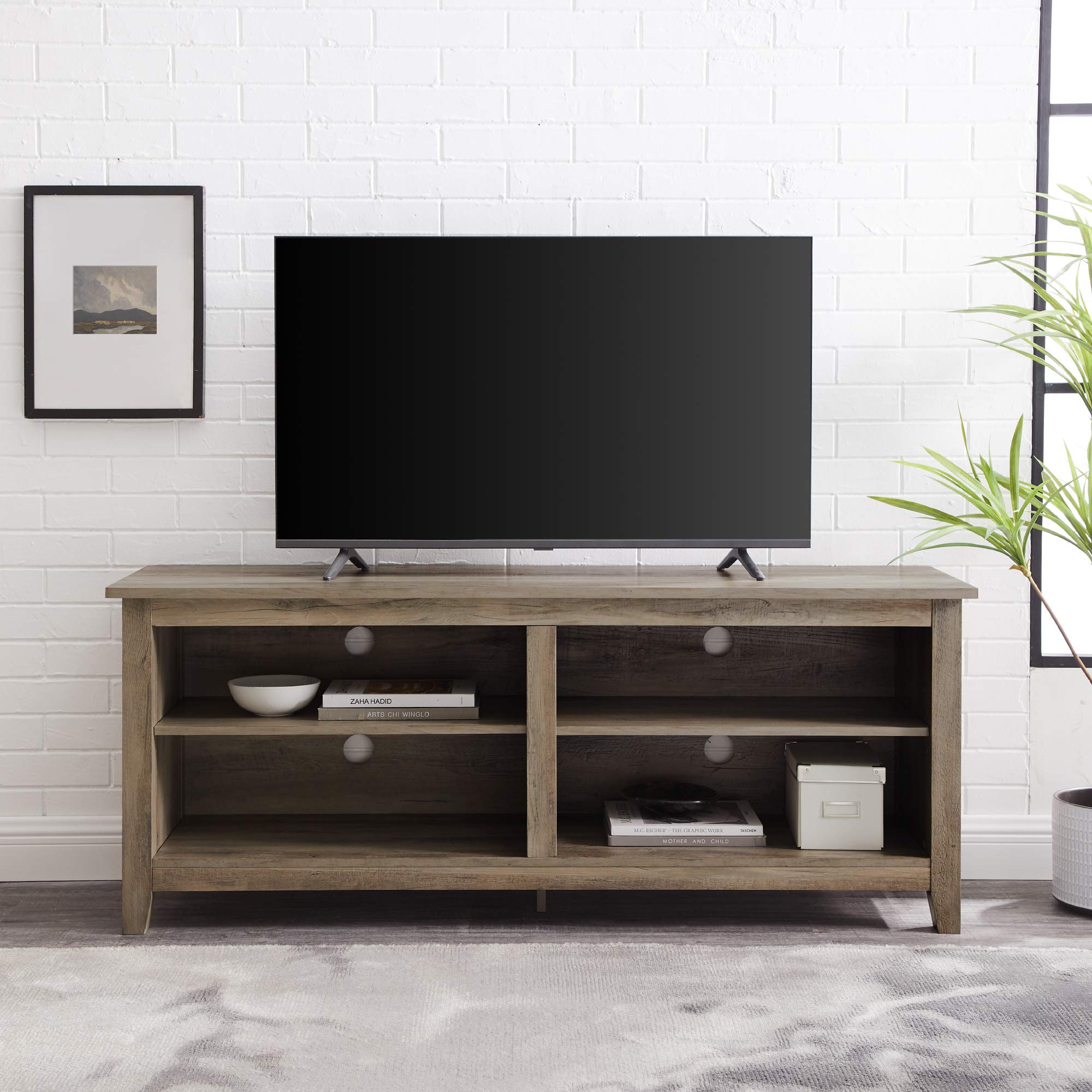 58" Walker Edison Wren Classic 4 Cubby TV Stand (Grey Wash) $95.99 + Free Shipping