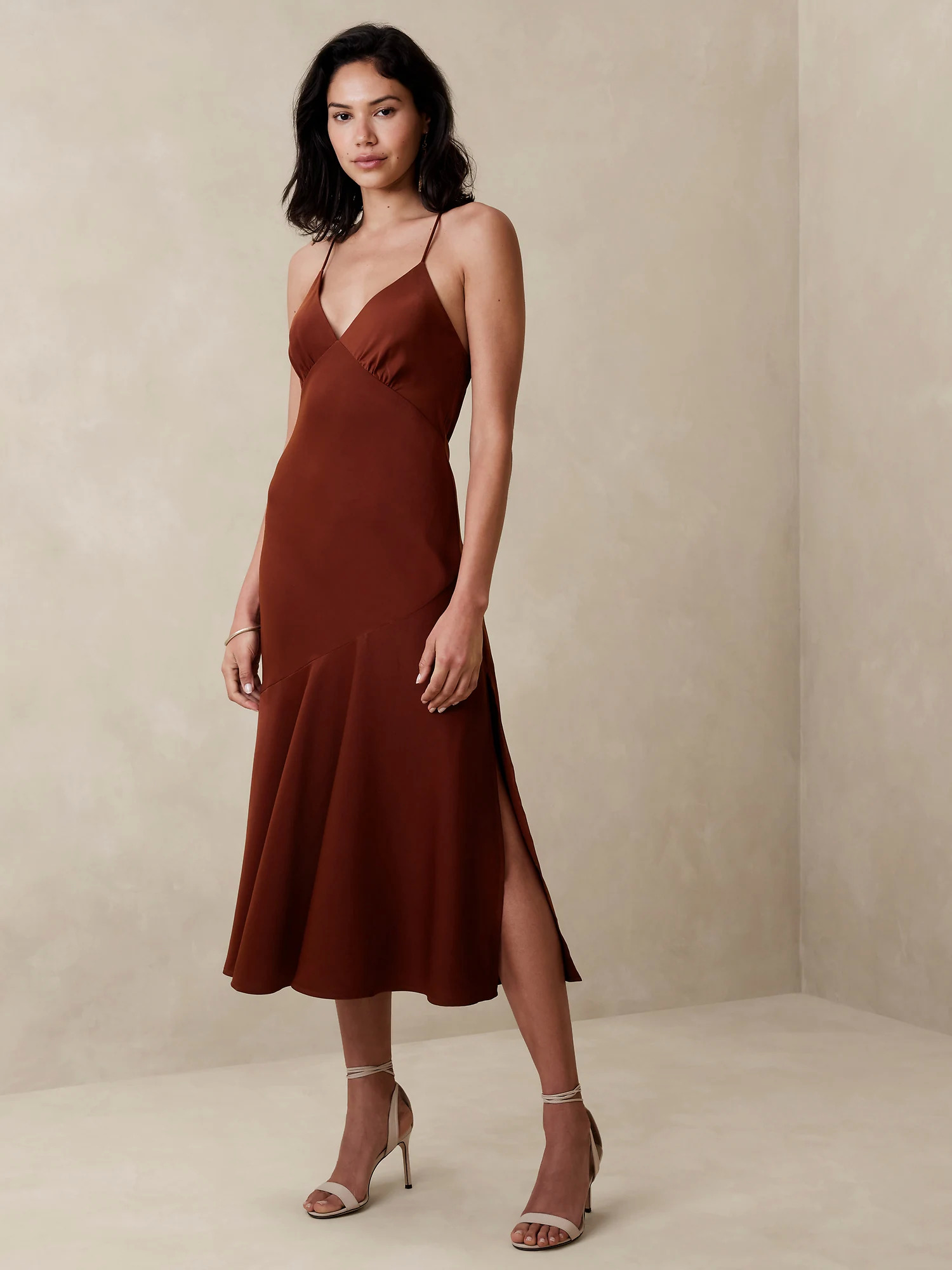 Banana Republic Factory 50% Off Everything + Extra 20% Off Purchases: Women's Asymmetrical Seam Midi Slip Dress $44 & More + Free Shipping on $50+