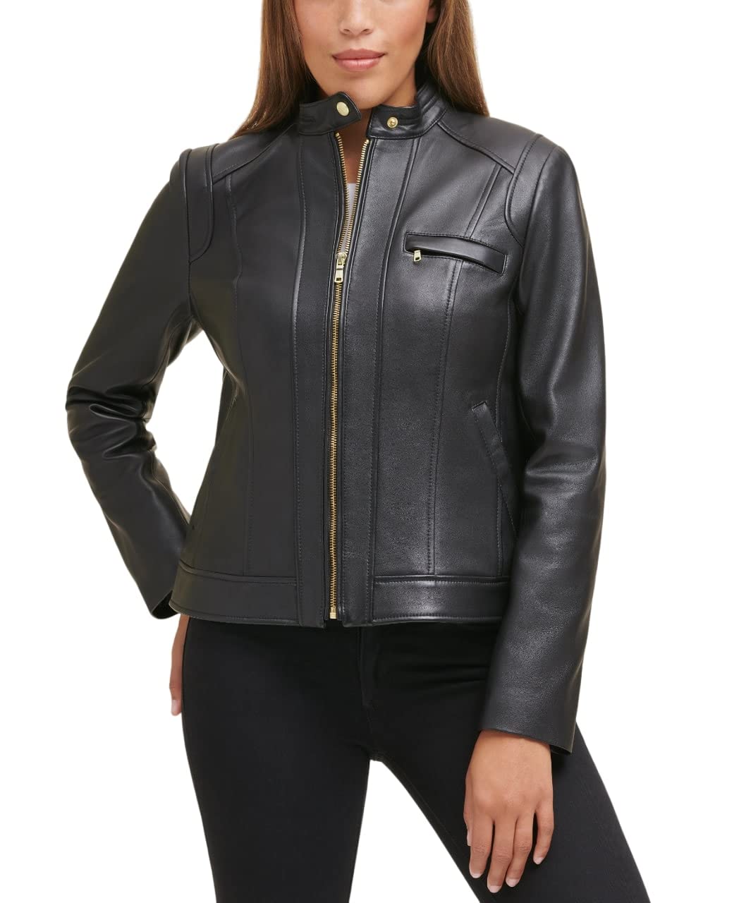 Cole Haan Women's Zip Front Fully Lined Leather Coat (Black) from $62 + Free Shipping