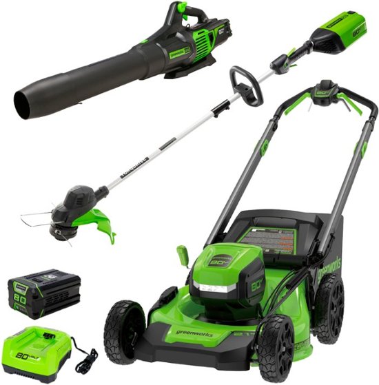 Greenworks Garden Tool Set: 21" 80 Volt Mower, 13" String Trimmer, & 730 CFM Blower (4Ah battery & charger included) $600 + Free Shipping