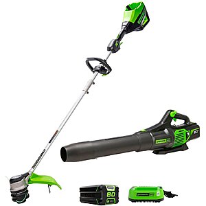 Greenworks 80 Volt 16-Inch Cutting Diameter Straight Shaft Grass Trimmer & Axial Blower w/ 1 x 2.0Ah Battery & Charger $289.99 + Free Shipping