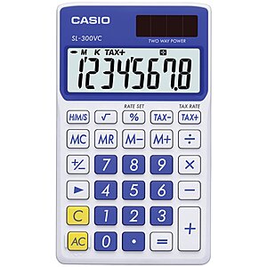 Casio SL-300VC 8-Digit Standard Function Calculator (Blue) $3.80
