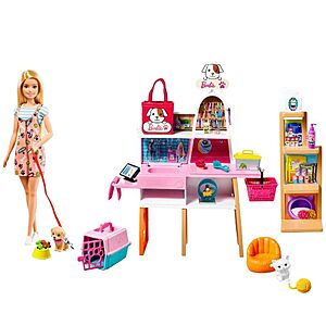25-Piece Barbie Pet Boutique Playset w/ 4 Pets, Color-Change Grooming Feature, & Accessories $14 + Free Shipping w/ Prime or on $35+
