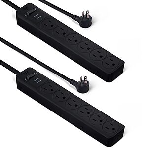 2-Pack 2-Ft Amazon Basics 6-Outlet, 600 Joule Surge Protector Power Strip (Black) $7.23 + Free Shipping