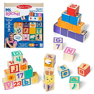 Ms. Rachel Melissa & Doug: Letter & Number Game Wooden Learning Blocks w/ Activity Cards  $15 + Free Shipping w/ Prime or on $35+