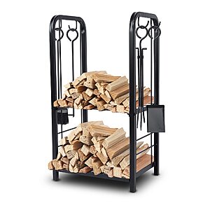 SereneLife Firewood Rack Holder Heavy Duty Wood Storage Organizer for Outdoor & Indoor Fireplace (Black) $35.20 + Free Shipping