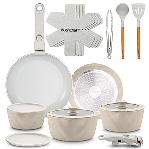 18-Piece NutriChef Ceramic Nonstick Cookware Set w/ Detachable Handles (Cream) $50 + Free Shipping