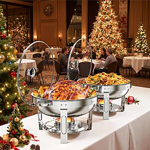 2-Pack 5-Quart Warmounts: Round Chafing Dishes for Buffet w/ Glass Lid $43 + Free Shipping
