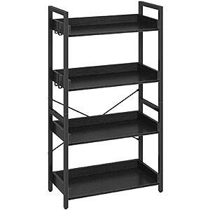Rolanstar 4-Tier Metal Bookshelf w/ 4 Hooks (Black) $45 + Free S&H