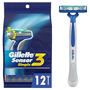 12-Count Gillette Sensor3 Simple Men's Disposable Razors $7.94 w/ S&S + Free Shipping w/ Prime or on $35+