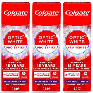 Prime Members: 3-Pack 3-Ounce Colgate Optic White Pro Series High Impact White Toothpaste (Brilliant Mint) $16.74 w/ S&S + Free Shipping