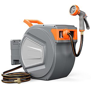 65' 1/2" OLIXIS Automatic Retractable Wall Mounted Garden Hose Reel w/ Nozzle $65 + Free S&H
