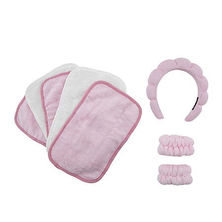 8-Piece Get Ready with Me Beauty Set w/ Spa Headband, Wrist Bands, & 5 Face Cloths (Pink/ White) $2.50 + Free S&H w/ Walmart+ or on $35+