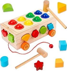 22 Pcs Set Wooden Shape Sorter Toy for Toddlers, & Pound A Ball Toy For $9.99