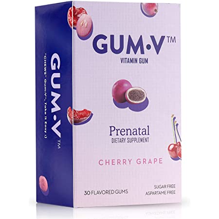 30-Pack Gum-V Chewable Prenatal Vitamin Gum with Iron and Folate, Cherry Grape Flavor, Kosher $6.97