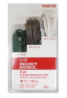 Lowe’s Project Source Indoor 3 pack of extension cords $0.80 YMMV