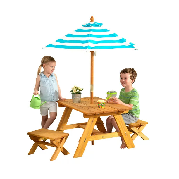KidKraft Outdoor Wooden Table & Bench Set w/ Striped Umbrella (Turquoise and White) $66.33 + Free Shipping