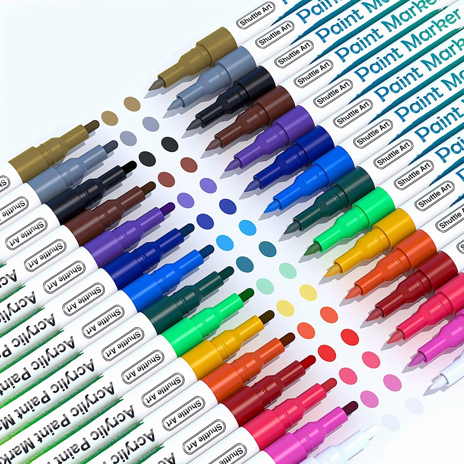 30 Pack Shuttle Art Acrylic Paint Markers (15 ExtraFine tip + 15 Fine