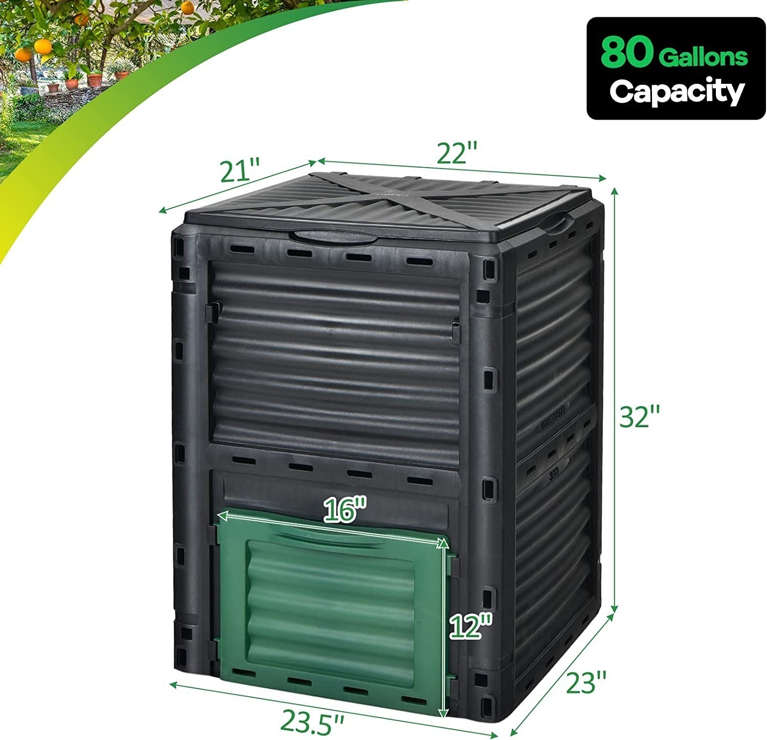80 Gallon (300 L) GoPlus Large Outdoor Composting Box w/ Top Flip Latch on Lid 55 + Free Shipping