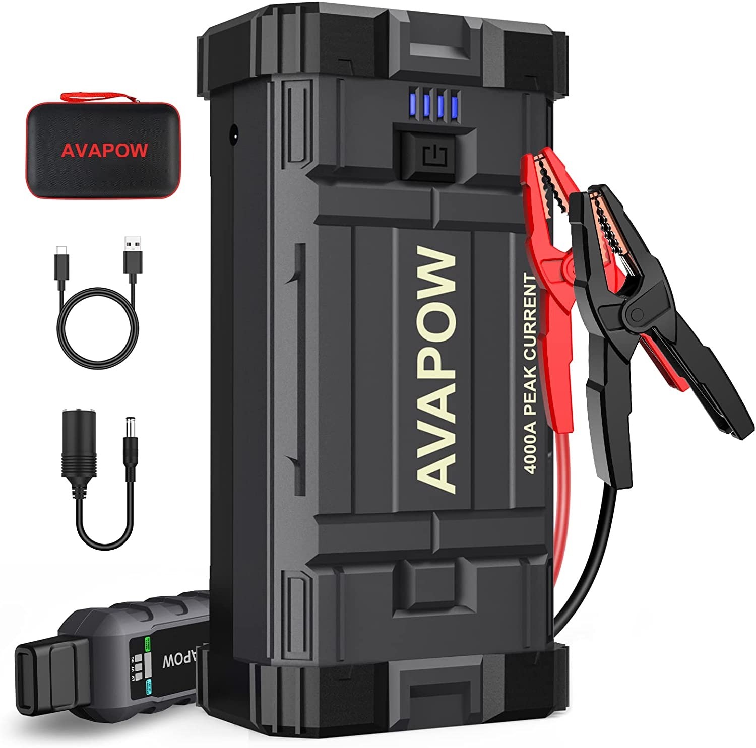 avapow car jump starter 4000a peak 27800mah battery