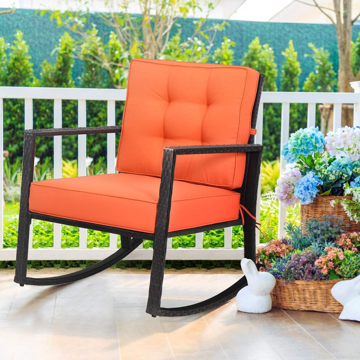 Tangkula Outdoor Glider Rattan Rocker Chair w/ 5" Thick Cushion(Orange) $76.99+Free Shipping $77