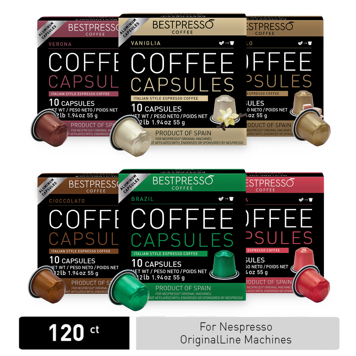 120 Aluminum Bestpresso Coffee Capsules for Nespresso (6 Flavors) $25.20 w/ Subscribe & Save + Free Shipping