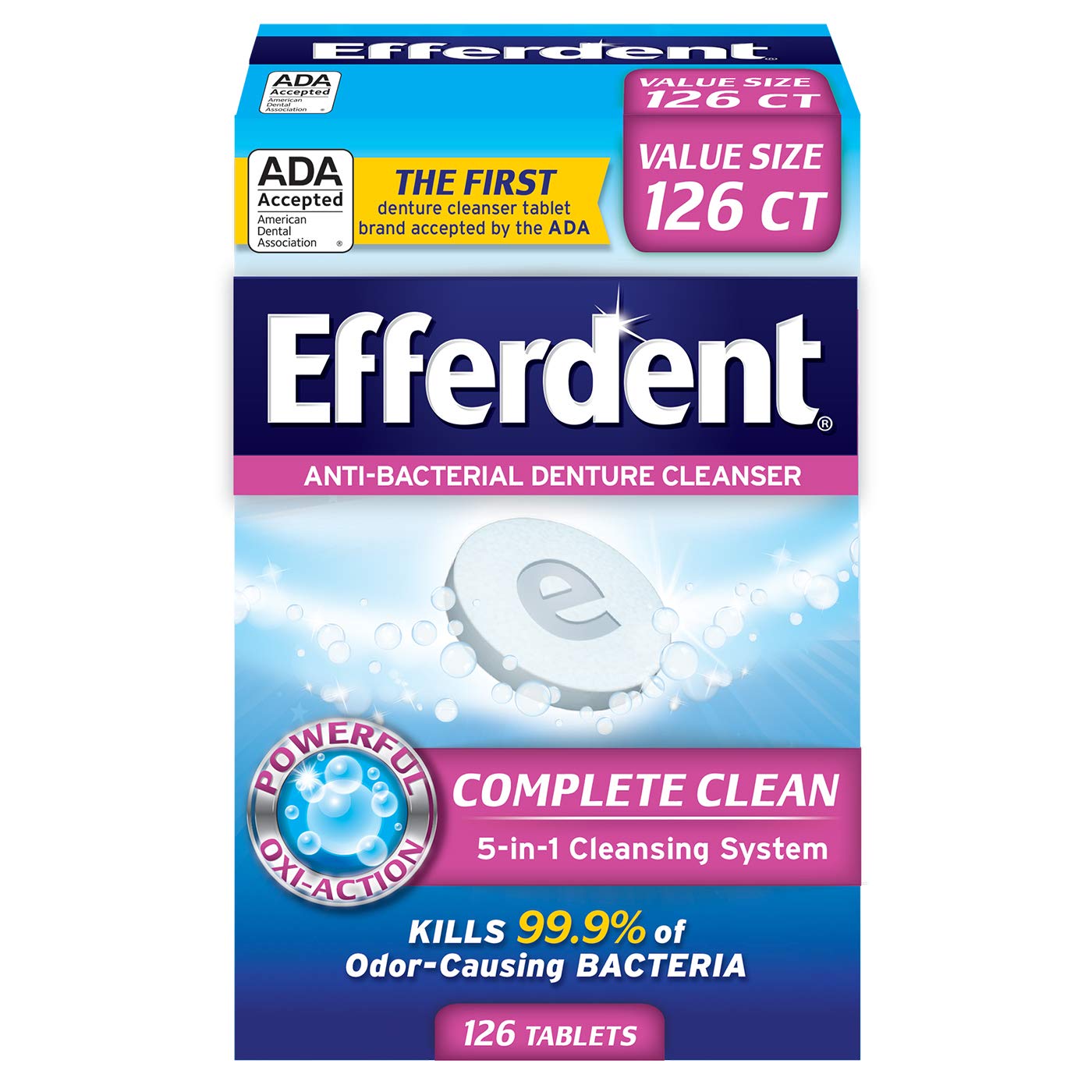 Efferdent Anti-Bacterial Denture Cleanser | 5-in-1 Cleansing System | 126 Count (Pack of 1) $3.55 + FS orders over $25 @Amazon