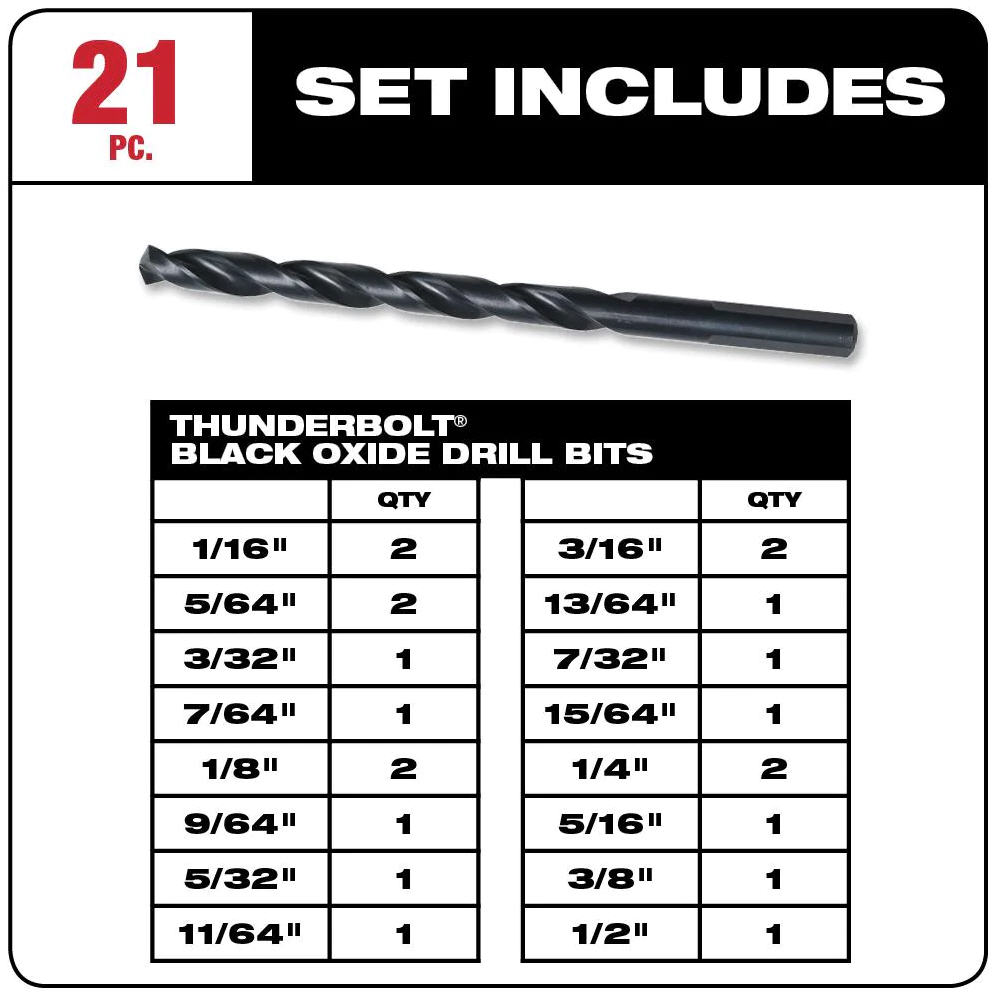Milwaukee (48-89-2801) 21 Piece Black Oxide Twist Drill Bit Set $12.88 YMMV