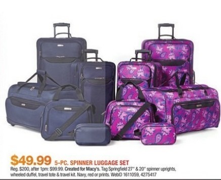 Macy&#39;s Black Friday: Tag Springfield 5-PC Spinner Luggage Set w/ 27&quot; and 20&quot; Spinner Uprights ...