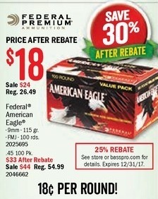 American Eagle Rebate >> Bass Pro Shops Black Friday Federal American Eagle Centerfire 9mm American Eagle Rebate >> Bass Pro Shops Black Friday Federal American Eagle Centerfire 9mm