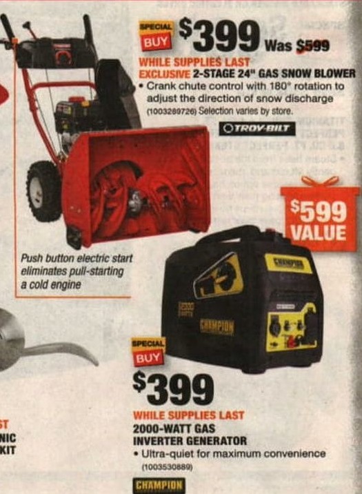 Home Depot Black Friday: Troy-Bilt 2-Stage 24&quot; Gas Snow Blower for $399.00 - 0