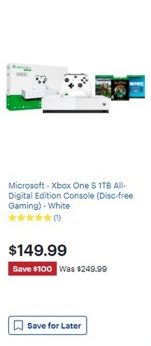 Best Buy Black Friday: Microsoft Xbox One S 1TB All-Digital Edition for $149.99