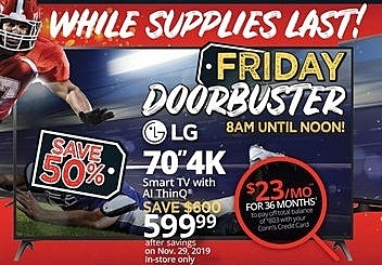 Conns Black Friday: 70" LG 4K Smart TV W/ Al ThinQ for $599.99