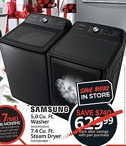Conns Black Friday: Samsung 5.0 cu. ft. Steam Dryer Each - $629.99 Or Less