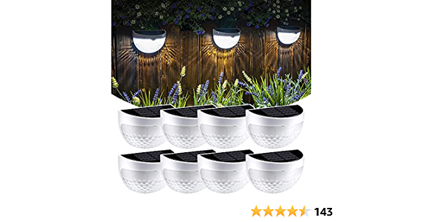 GIGALUMI 8 Pack Solar Fence Lights, Deck Lights Solar Powered Outdoor Waterproof Fence Lighting for Fence Deck Step Stair Post Wall (White) - $17.99