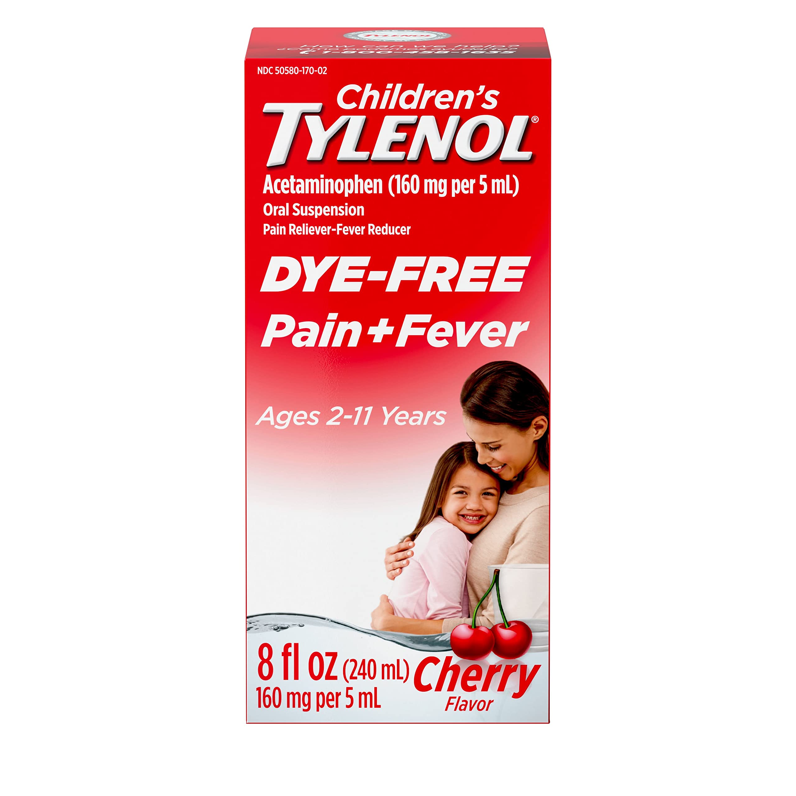 Tylenol Children’s Oral Suspension, Dye-Free, Cherry Flavor, 8 Fl. Oz $7.46