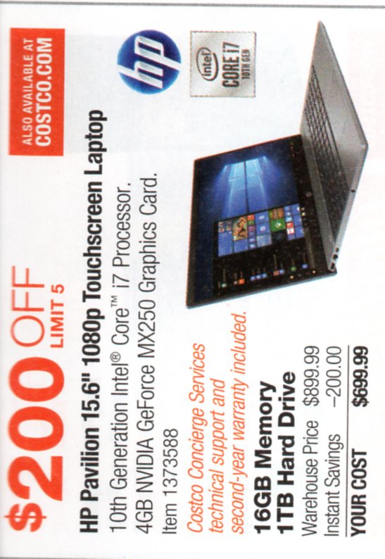 Costco Hp Pavilion 15 6 Inch 1080p Touchscreen Laptop 10th Gen I7 16gb 1tb 699