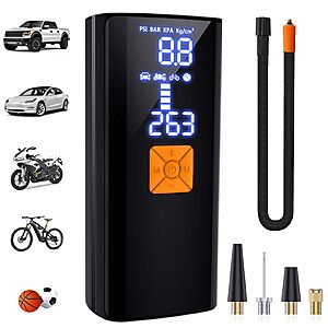 Tire Inflator Portable Air Compressor with Gauge for Car tires 20000mAh and 150PSI Digital LCD for Car, Motorcycle, Bike Tires and Balls $16.99