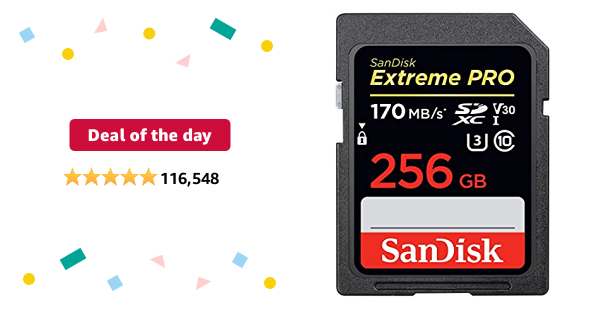 Deal of the day: SanDisk 256GB Extreme PRO SDXC UHS-I Card - C10, U3, V30, 4K UHD, SD Card - SDSDXXY-256G-GN4IN - $45.99