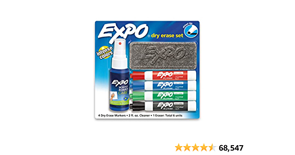 6 pc Expo Low Odor Dry Erase Marker Set with White Board Eraser with Whiteboard  Cleaner | assorted colors with chisel tip + Free Shipping w/ prime or $25+  - $7.64