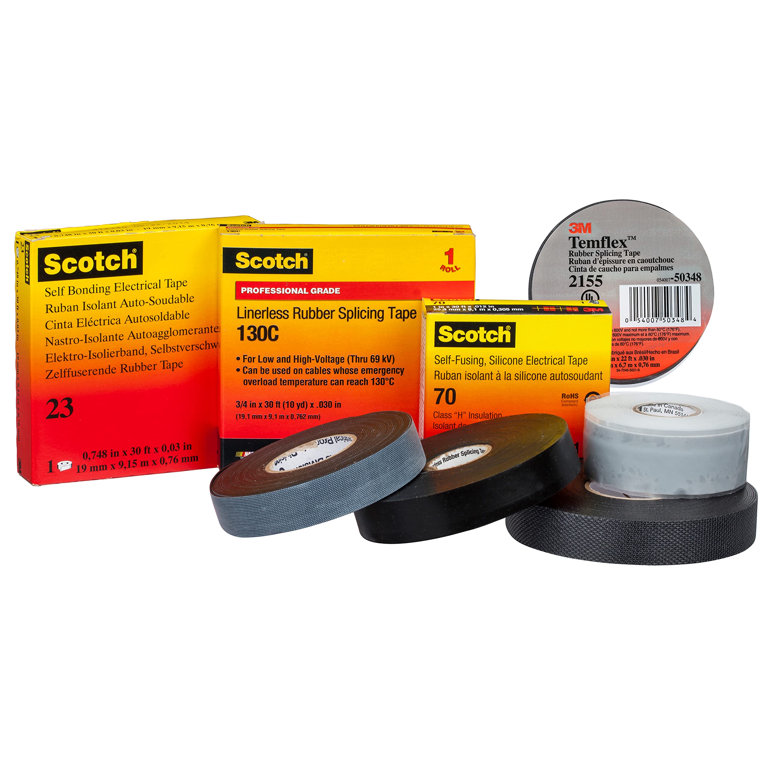3M Temflex Rubber Splicing Tape 2155, 3/4 in x 22 ft, Black, General
