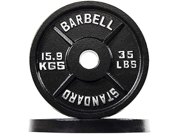 Pair of Signature Fitness 35lb cast iron weight plates - $59.03