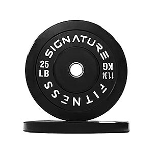 Signature Fitness 2" Olympic Bumper Plate Weight Plates with Steel Hub, 25LB, Pair $38.74 at Woot